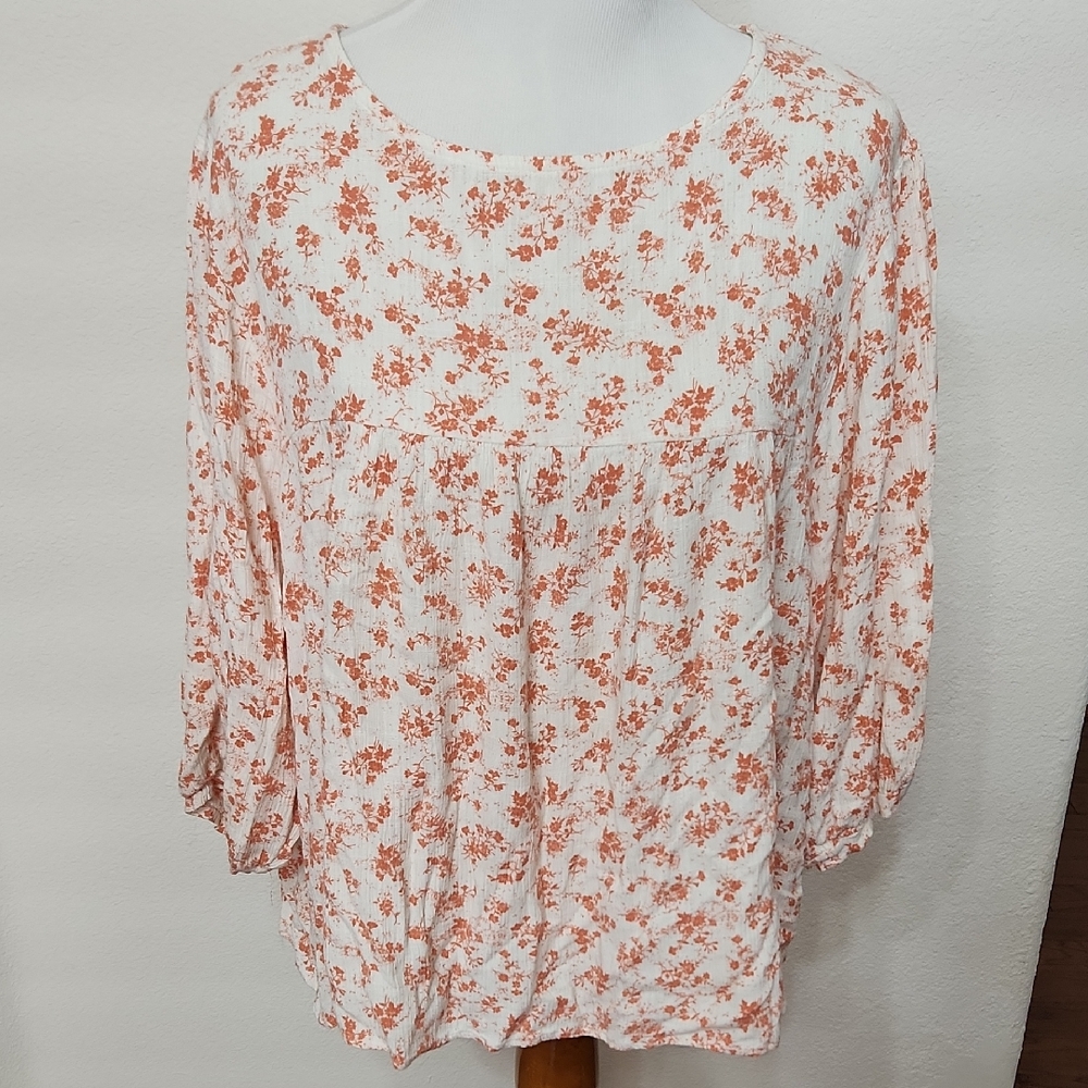 GJO White/Orange Floral Blouse Size L